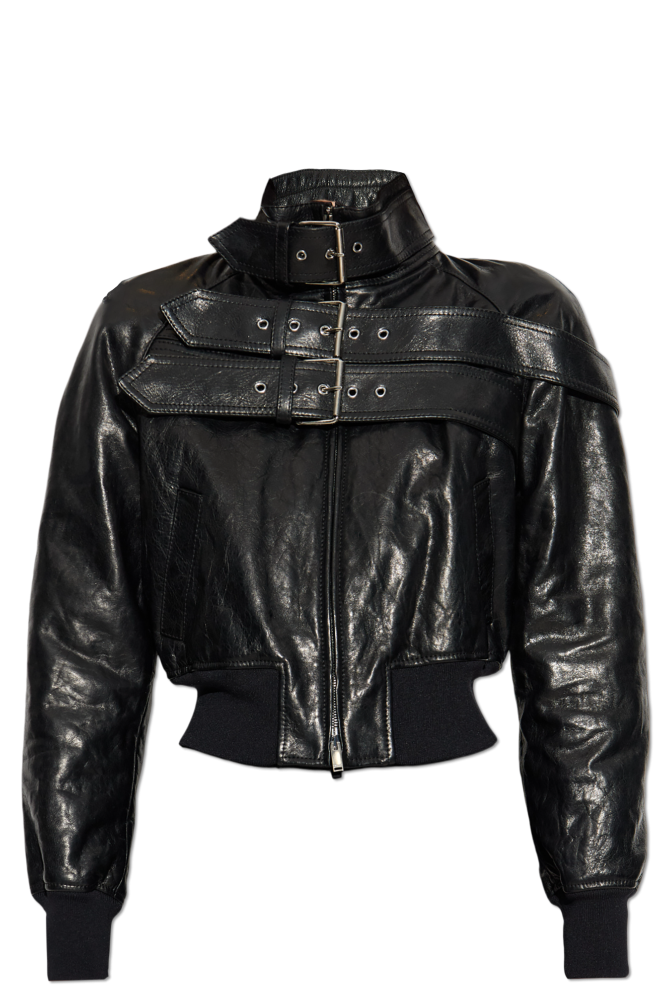 Alexander McQueen Leather jacket with stand-up collar